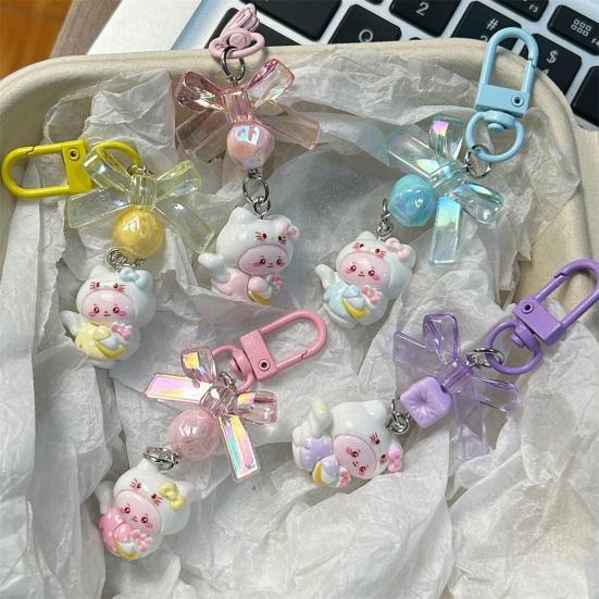 Bag Pendant 3D Kitten Bow Design Resin Keychain with Metal Buckle Lightweight Girl Key Holder Hanging Ornament
