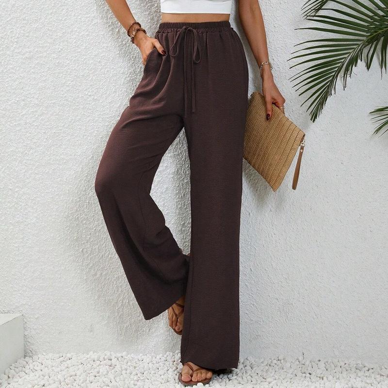 

Весенне-летние новые однотонные широкие брюки, женские модные повседневные брюки с высокой талией, женские элегантные простые прямые офисные женские брюки 24554 XL красный