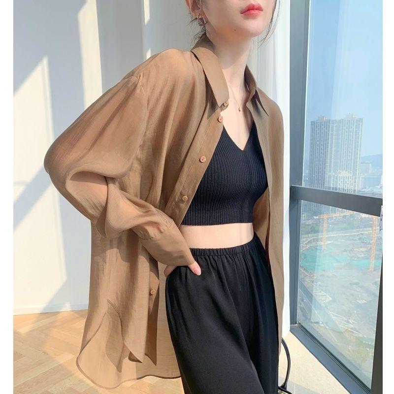 French Transparent Sun Protection Shirt for Women In Autumn Thin Design Fashionable Casual Loose Chic Cardigan