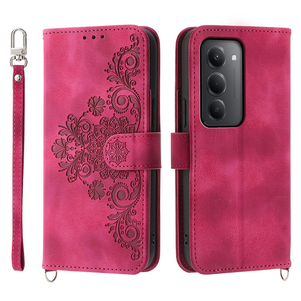 Pro Xiaomi Redmi 15 4G (EU) (171 mm) Pouzdro Vzor Květin PU Kůže Peněženka Kryt na Telefon s Poutkem