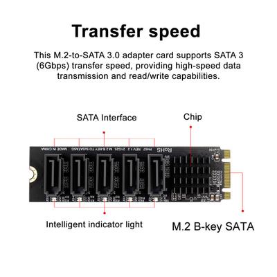 Yousheng M.2 B-Key To SATA3 SSD Adapter Card B-KEY SATA To SATA 3.0 6Gbps 5 Ports Adapter Converter Hard Drive Extension Card