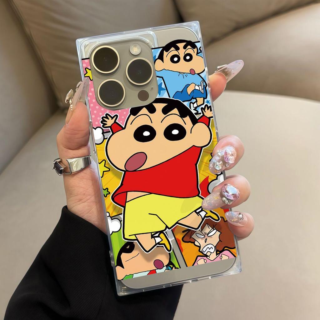Clear Square Back Tube Case Protection For iPhone 16 ProMax 14 Pro Max 13 12 15 Plus 11 Anti-Oxygen,Starry Shin-chan Pattern Casing