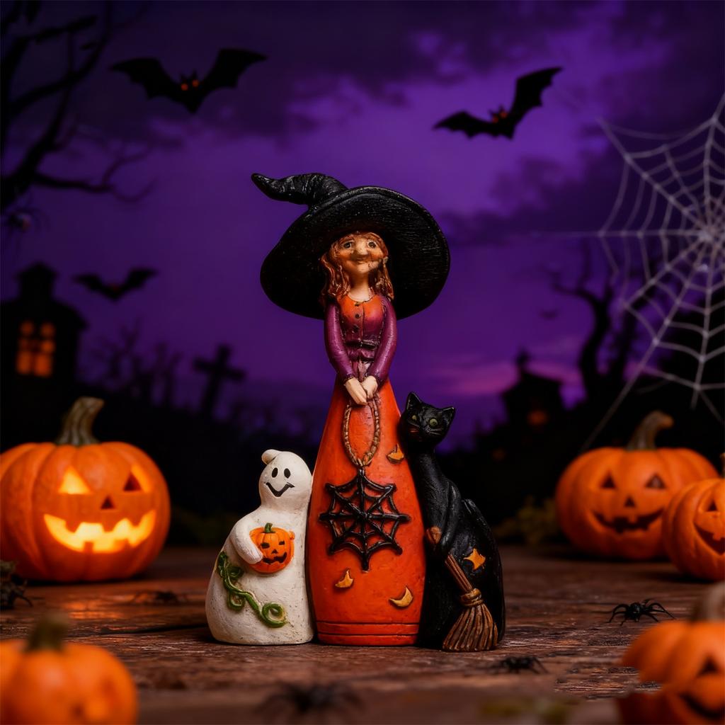 Creative Crafts Halloween Three Musketeers Witch  Cat Decoration Resin Statue Decoration Ornament Ornament