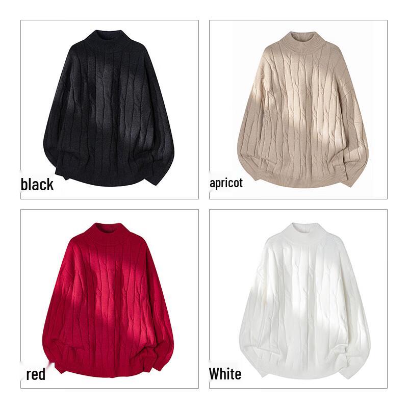 JEANSWEST Men's Pullover Semi-High Collar Thickened Knit Sweater