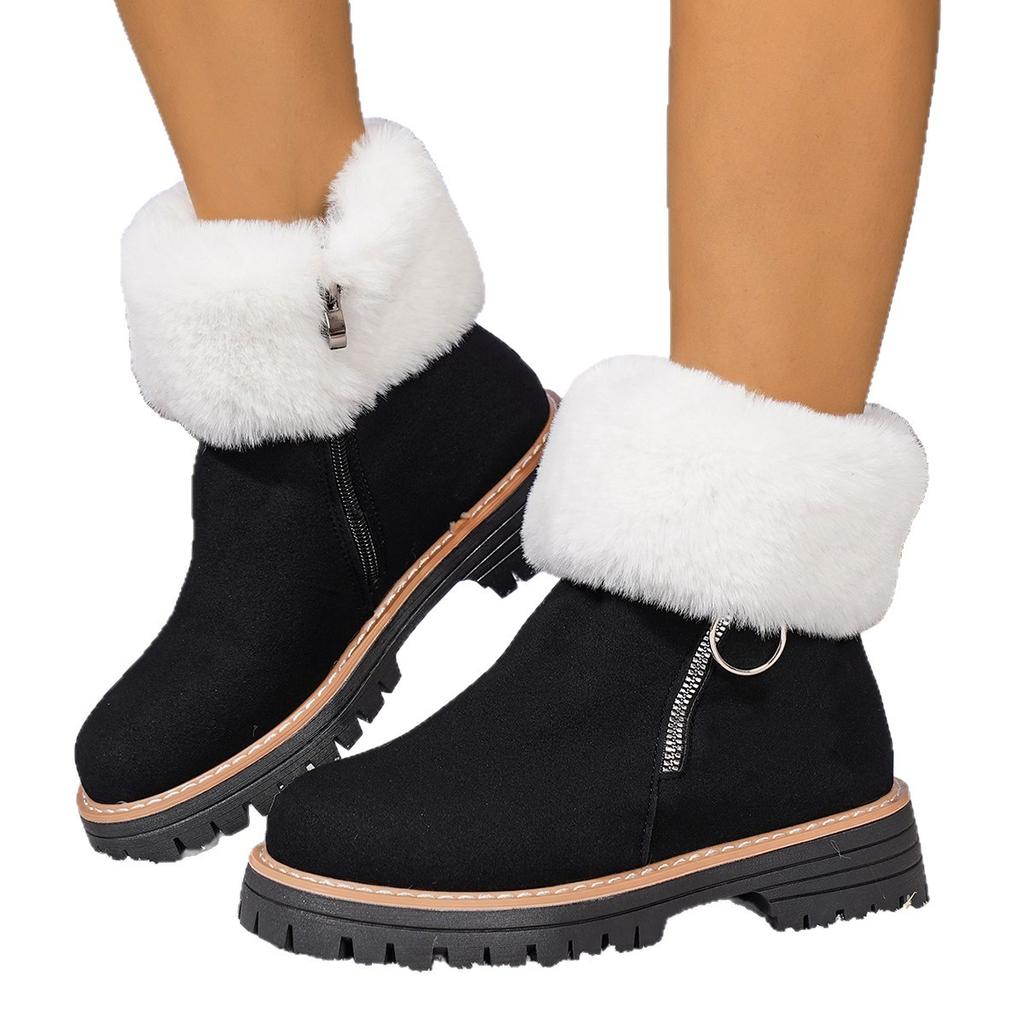 2025 Winter New Platform Mid-Heeled Boots Women's Comfortable Women's Boots Warm Cotton Boots Back Zipper Snow Boots Women's Women