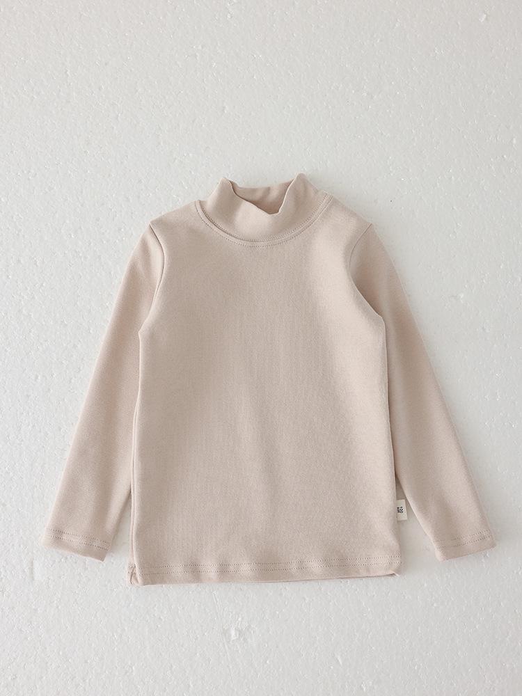 Children's Double-Sided Brushed Cotton Pullover: Semi-High Neck, Long Sleeve, Versatile Plain Color Perfect for Spring and Autumn.