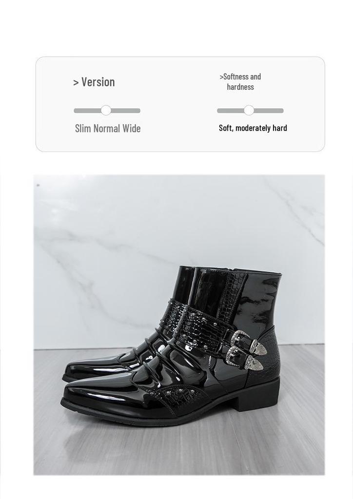 Men's Autumn Shiny Pointed Toe High-Top Chelsea Leather Boots - British Style, Formal or Casual.