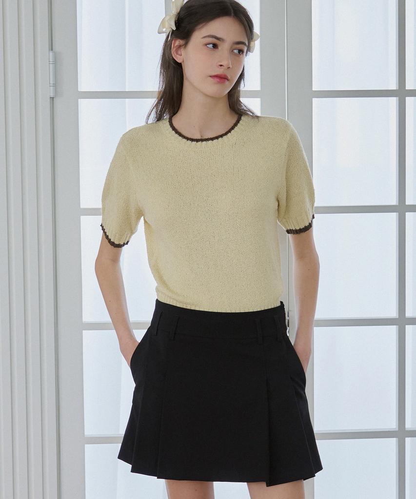 Deuloupisumeon Line Color Block Boucle Short Sleeve Knit [Sky Blue]