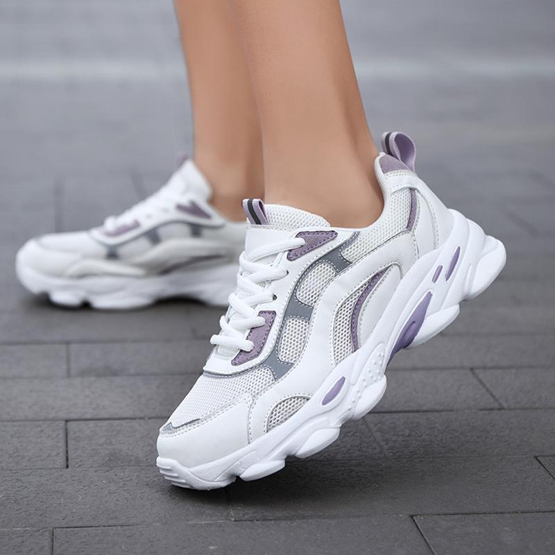 Frühling und Herbst Dad Schuhe Damen Koreanische Version Laufschuhe Farblich passend Leicht Atmungsaktiv Weiche Sohle Schuhe Dicke Sohle Erhöhend Lässig