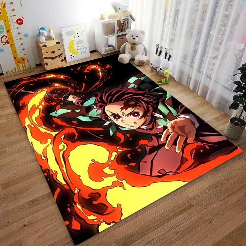 Flame Pattern Anime Carpet Designed Floor Mat, Suitable As a Non-slip Mat for the Living Room or Bedroom Sofa