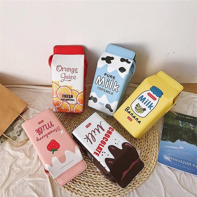 2020 Sommer Neu Fruchtmuster Pu Mini Umhängetasche Niedliche Cartoon Erdbeere Banane Milch Schultertasche Erdbeere Orange Schokolade Banane Milch)