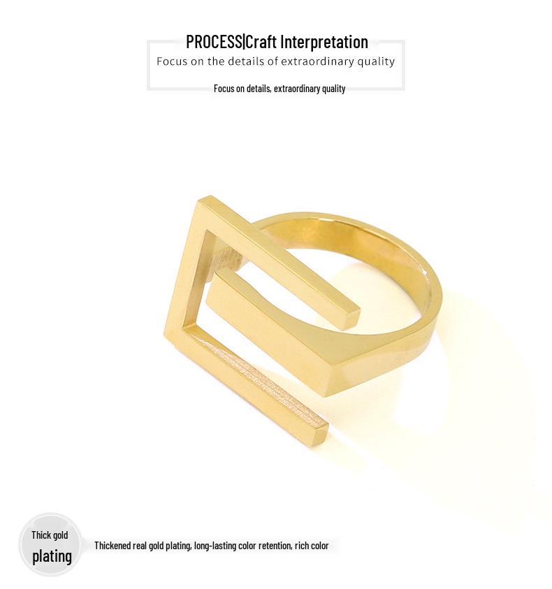 Quadratischer Indexring aus Titanstahl - Modischer Europäischer Kaltstil für Damen, Schlichtes Design, Kleiner Schlichter Bandring