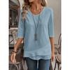 Ladies' Detail V-neck Patch Splicing Design Solid Color Shirt