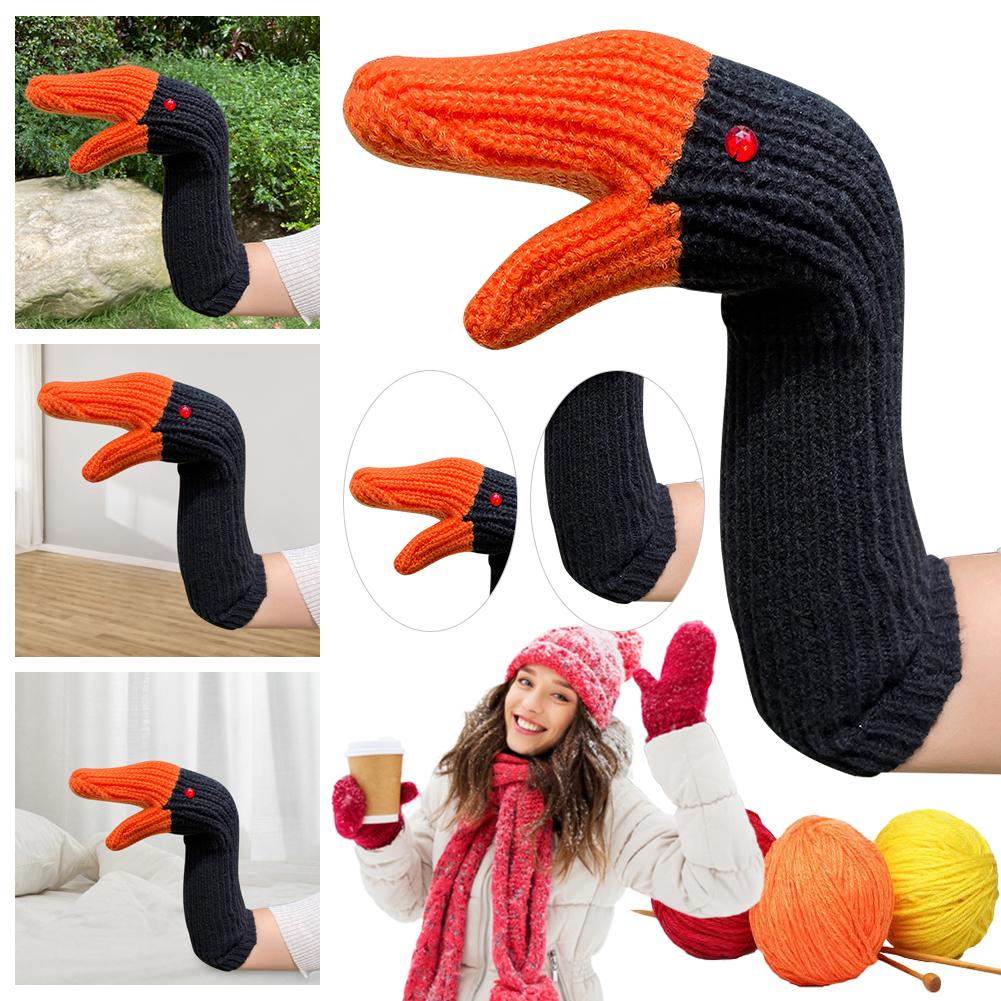 Unisex Cartoon Swan Mittens Cold-Proof Creative Knitting Gloves Full Finger Animal Warm Mittens Versatile Winter Accessories