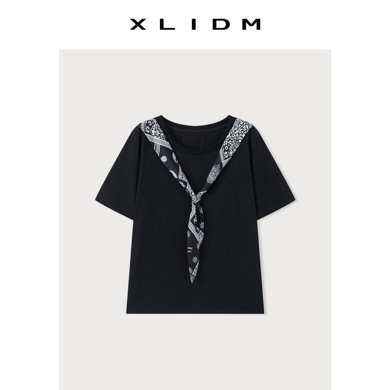 

Plus Size Women s Clothing Comfortable Ice Oxygen Cotton Paisley Strap Patchwork Plus Size Ladies Split Shoulder Short Sleeve T-shirt Female Summer French Black (Spot) L