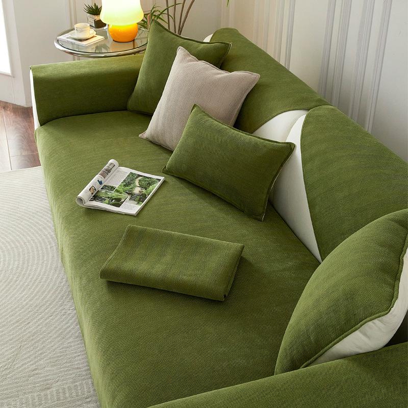 Poduszka na sofę Chenille Herringbone Four Seasons Uniwersalna antypoślizgowa poduszka w jednolitym kolorze Nowa zielona poszewka na sofę Pokrowiec na sofę