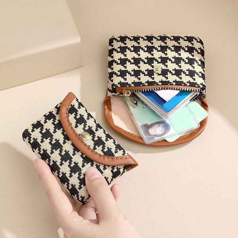 Mini Square Plaid Canvas Lipstick Makeup Bag Plaid Coin Wallet Large Capacity Storage Bag