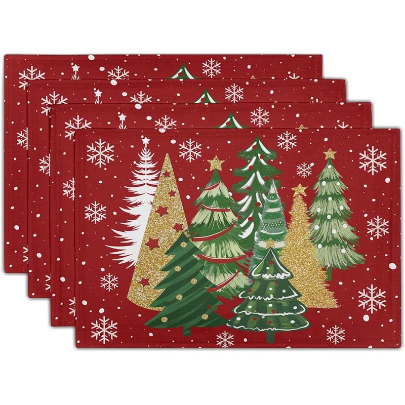 New Christmas Linen Square Placemat - Festive Party Tablecloth Decor, Beautify Coffee Table Mat.