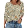 Women Casual Floral Print Loose Fit Round Neck Three Quarter Sleeve Blouse Lightweight Comfortable Top for Everyday Wear