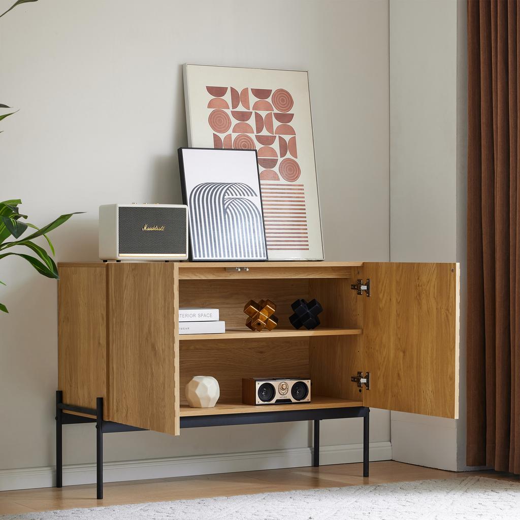 Sideboard with 2 doors and metal legs, buffet, chest of drawers with line design, dimensions: H 75 cm / W 100 cm / T 40 cm
