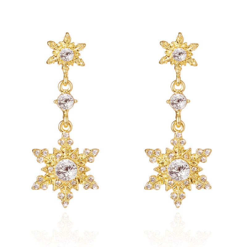 Elegant Snowflake Drop Earrings With Zircon Stones For Women Holiday Party Accessories