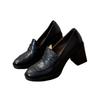 High intelligence~ silent sole high-heeled loafers women's thick heel British style soft leather commuter small leather shoes