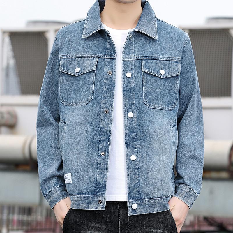 Džínová bunda, pánská nová retro sepraná bunda s volným límcem, trendy a módní bunda