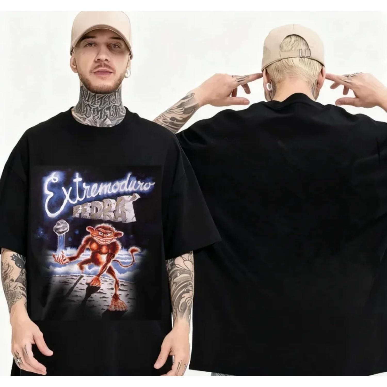 

Men s Black T-Shirt with Cartoon Monkey and Fedra Rock Text Graphic Cotton Short Sleeve Streetwear Tee Fedra Rock 2026 XXXXXL чорний