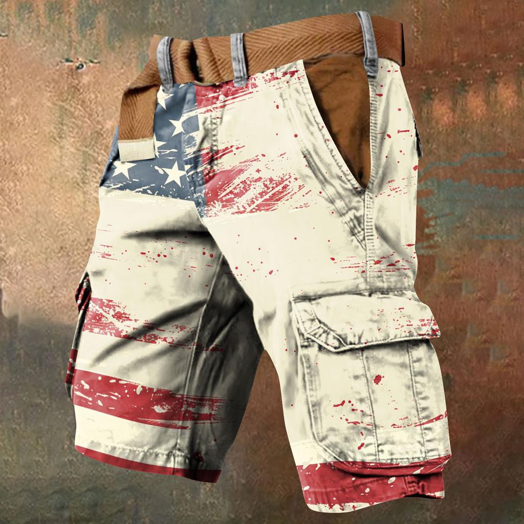 Men's Independence Day Printed Multi Pocket Workwear Shorts