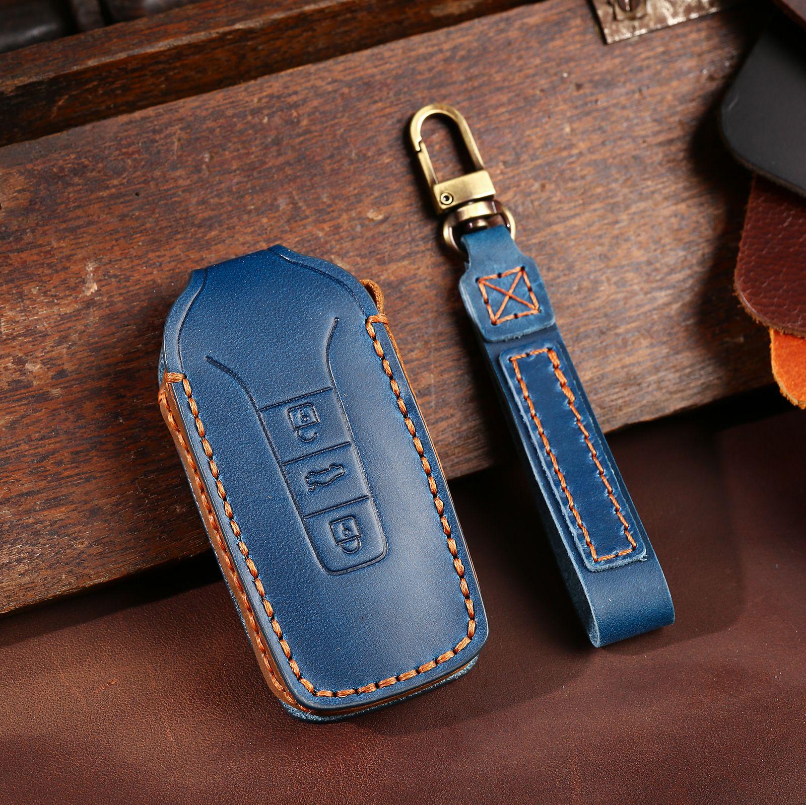 

Чехол для ключа из импортной коровьей кожи премиум-класса для Volkswagen Touareg (2019-2023): Комплексная защита с пряжкой синий