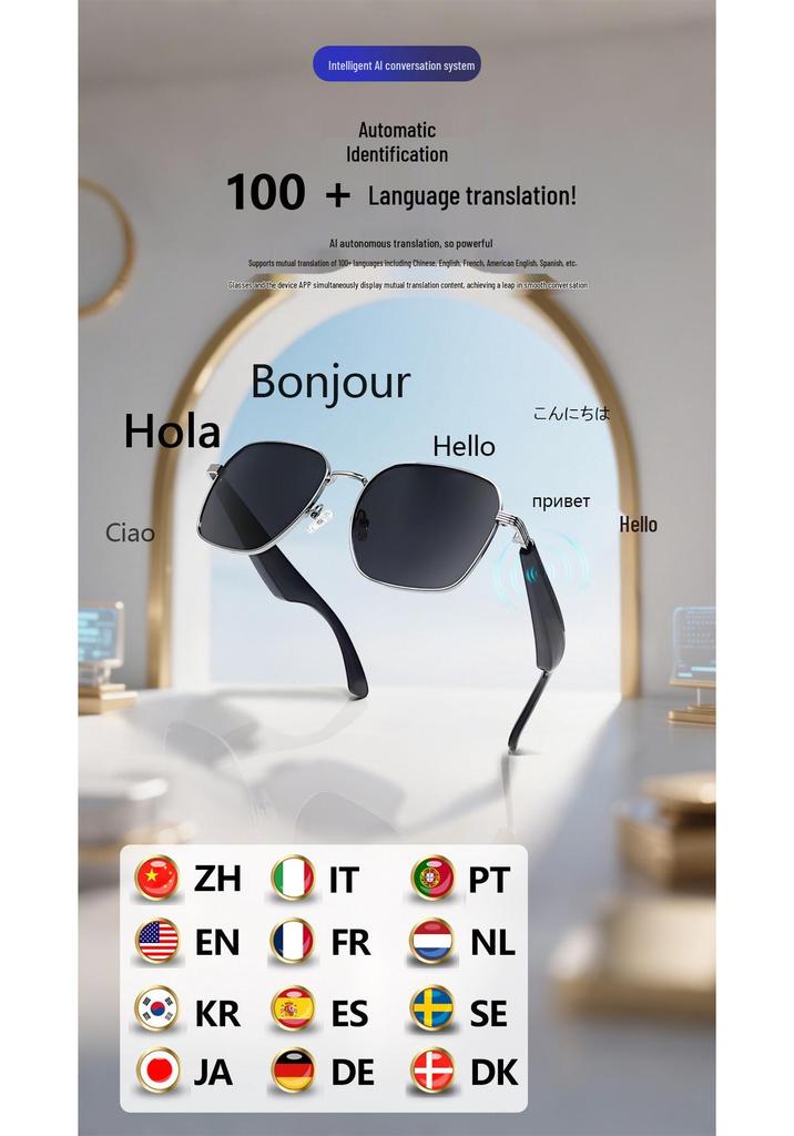AI Translation Bluetooth Glasses: Multi-language Real-time Translation, Music and Calls