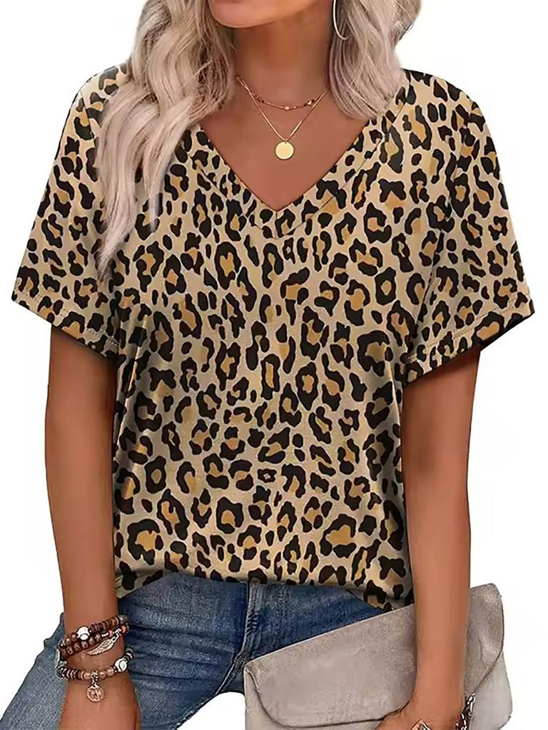 Leopard Butterfly 3D Print T-Shirts Women's Streetwear Short Sleeve V-Neck T Shirt Casual Tops Y2k Harajuku Tees Female Clothing