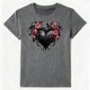 Women's Casual T-Shirt Gothic Heart Rose Unique Floral Heart Pattern T-Shirt for Women