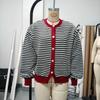 2026 Fall Winter Womens Striped Knit Cardigan Colorblock Round Neck Single Breasted Loose Sweater