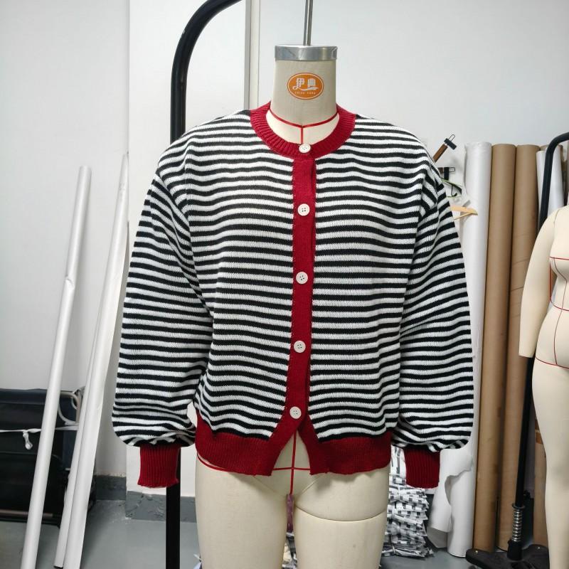 2026 Fall Winter Womens Striped Knit Cardigan Colorblock Round Neck Single Breasted Loose Sweater