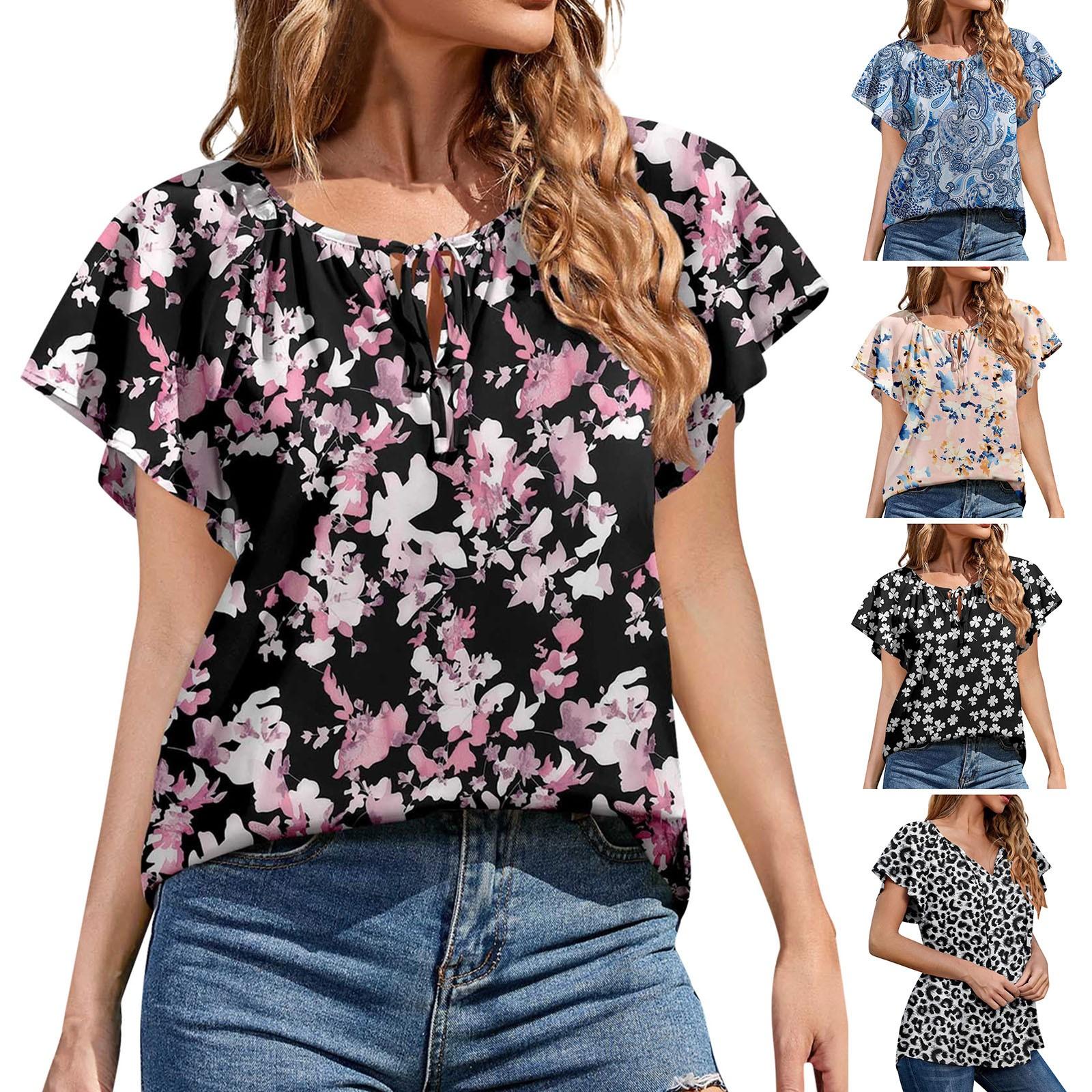 

Женская повседневная модная шифоновая свободная рубашка с коротким рукавом и принтом