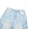 Mens Light Wash Distressed Jeans High Street Loose Straight Leg Cargo Pants With Pockets