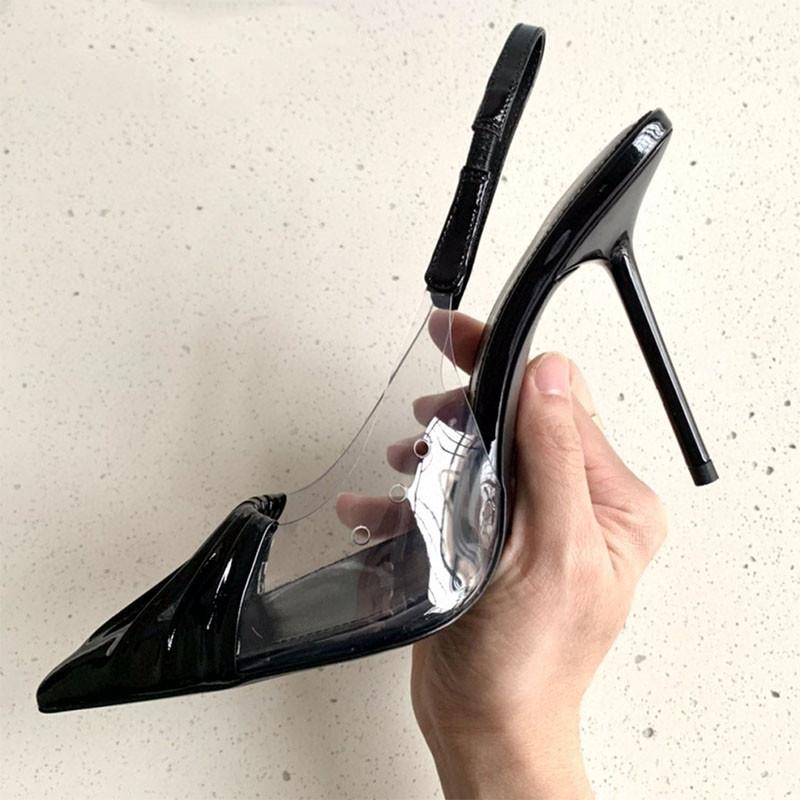 

Модный стиль звезды Плиссированный дизайн Женские туфли-лодочки Элегантные туфли на высоком каблуке-шпильке Офисные туфли Модная летняя обувь-слингбэки Женская деловая обувь 35 чёрный