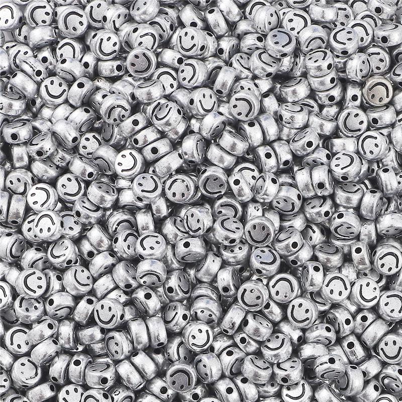 Smiley Face Acrylic Beads, 7mm Round for DIY Kids' Jewelry & Bracelets