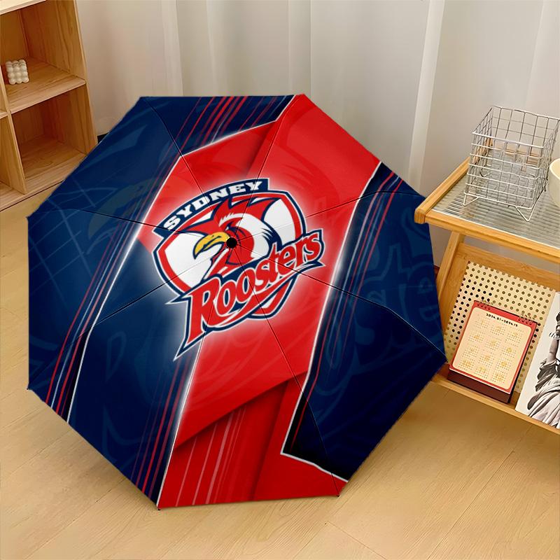 Sydney Roosters Print Auto 8?Ribs Folding Umbrella Wind Resistant Lightweight Automatic Umbrella For Daily Travel