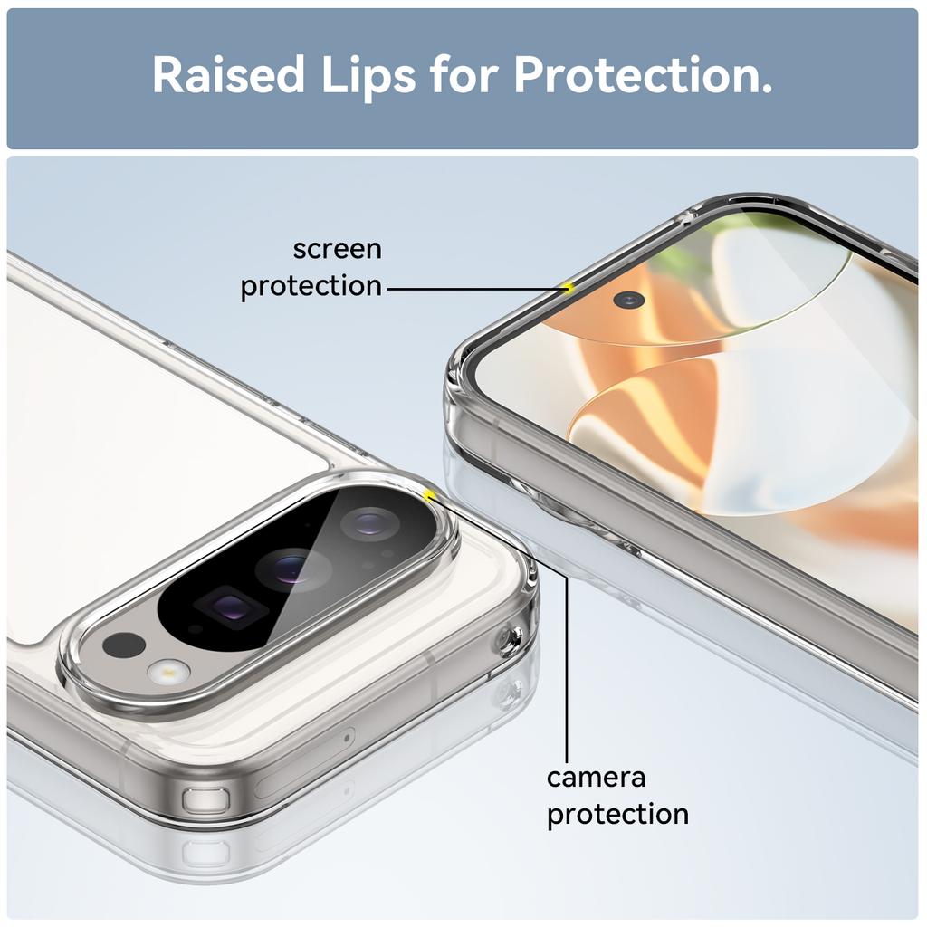 For Google Pixel 10 Pro Case WANLONFENG MF Series TPU Acrylic Clear Phone Cover with Tempered Glass Film