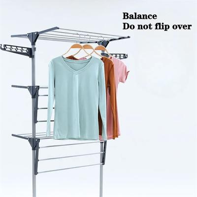 Drying Clothes Rack Folding Multi Functional Stainless Steel 3-Layer Household Floor Type Drying Racks Mobile Coat Storage Shelf
