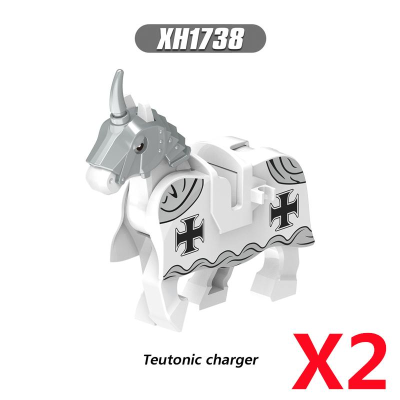 Medieval Military Castle Knight Building Blocks Riding Horse Wolf Bear Animal Vest Weapon Flag Saddle Dragon Toy Brick Gift K024