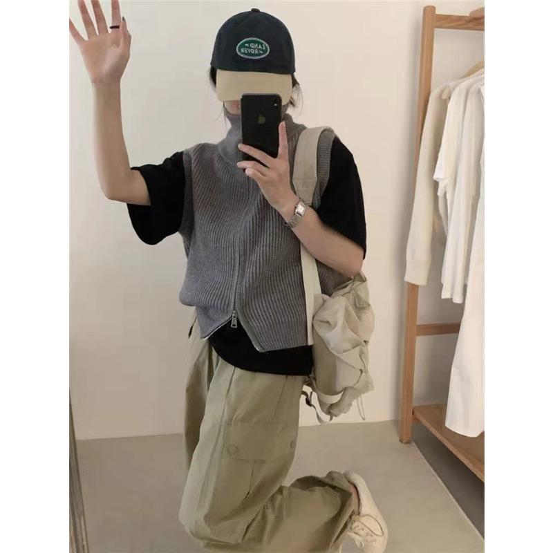 

Женский осенне-зимний вязаный кардиган с двойной молнией и лацканами one size fits all серый