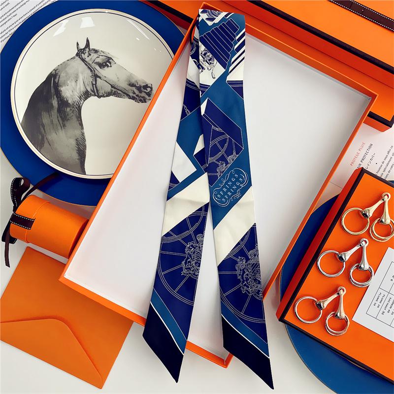 Cachecol de Seda 100% de Alta Qualidade Marca de Luxo Mulheres Faixa de Cabeça Faixa de Cabelo Foulard Gravata Lenço de Pescoço Cachecóis Skinny Acessórios