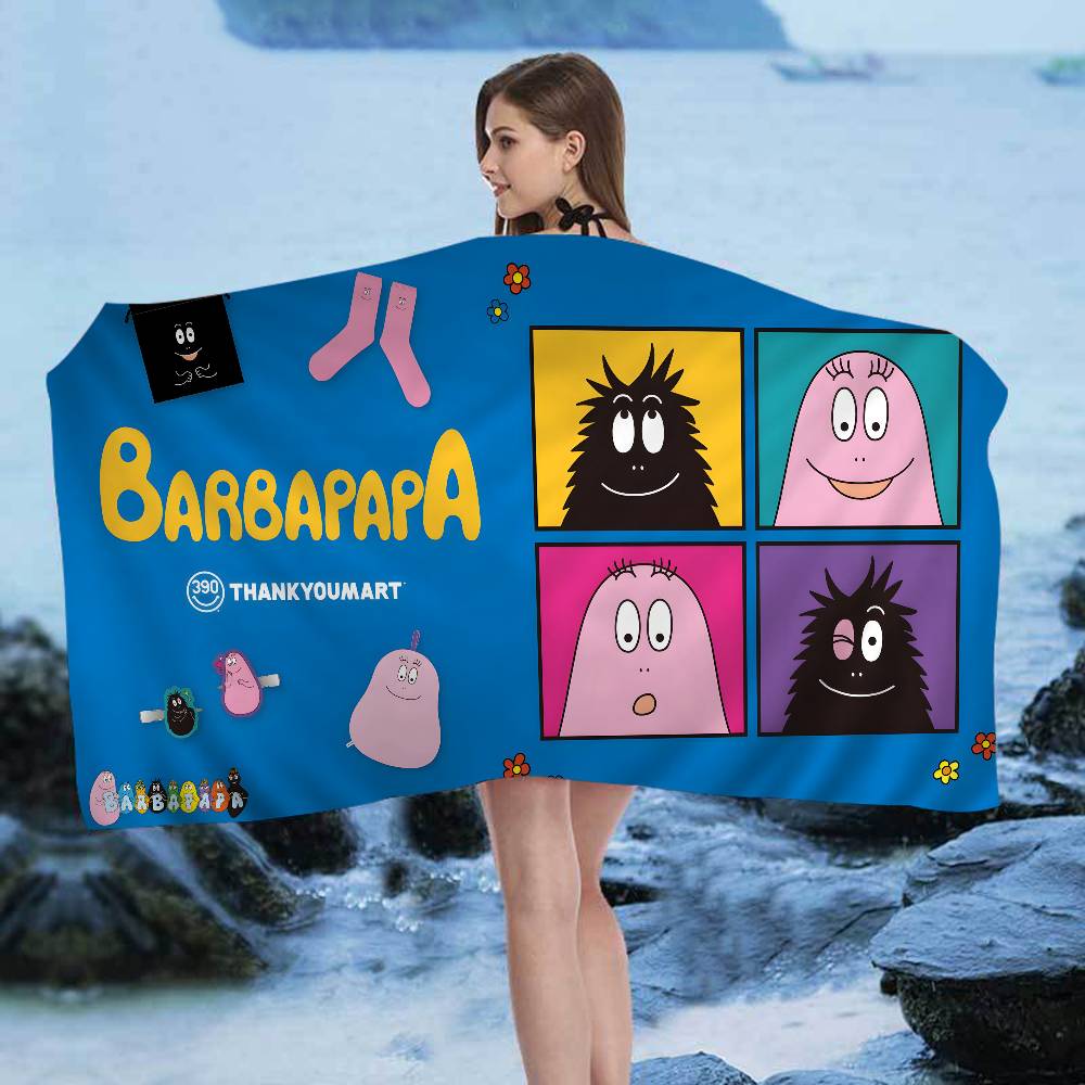 Cute Cartoon Les Barbapapa Microfiber Printed Beach Towel Mountain Climbing Yoga Beach Swimming Running Absorbent Soft Towel
