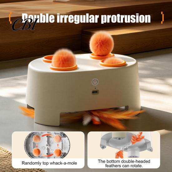 Cat Toy with Feathers Electric Interactive & Pompoms, USB Rechargeable Automatic Teaser Pet Toy, Indoor Cats Boredom Enrichment Electronic Toys