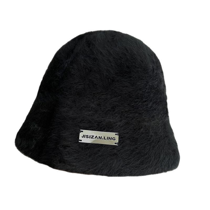 Fisherman's Hat for Women In Autumn and Winter Warm Big Head Buckle Hat White Non Faced Plush Bucket Hat