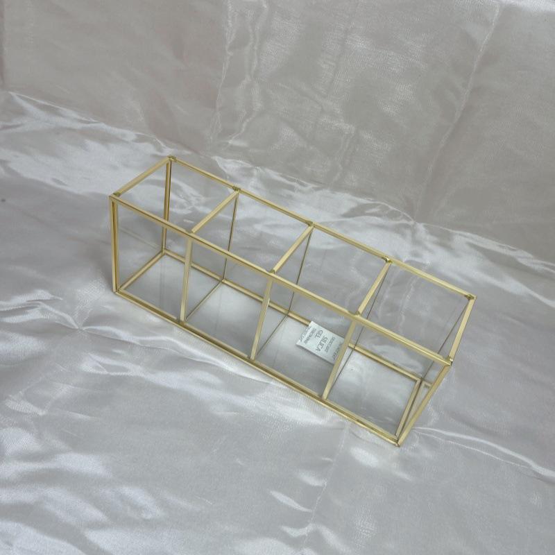 

Nordic Transparent Glass Makeup Brush Holder with Gold Edge 26.5x7.5x10.5 cm золотой