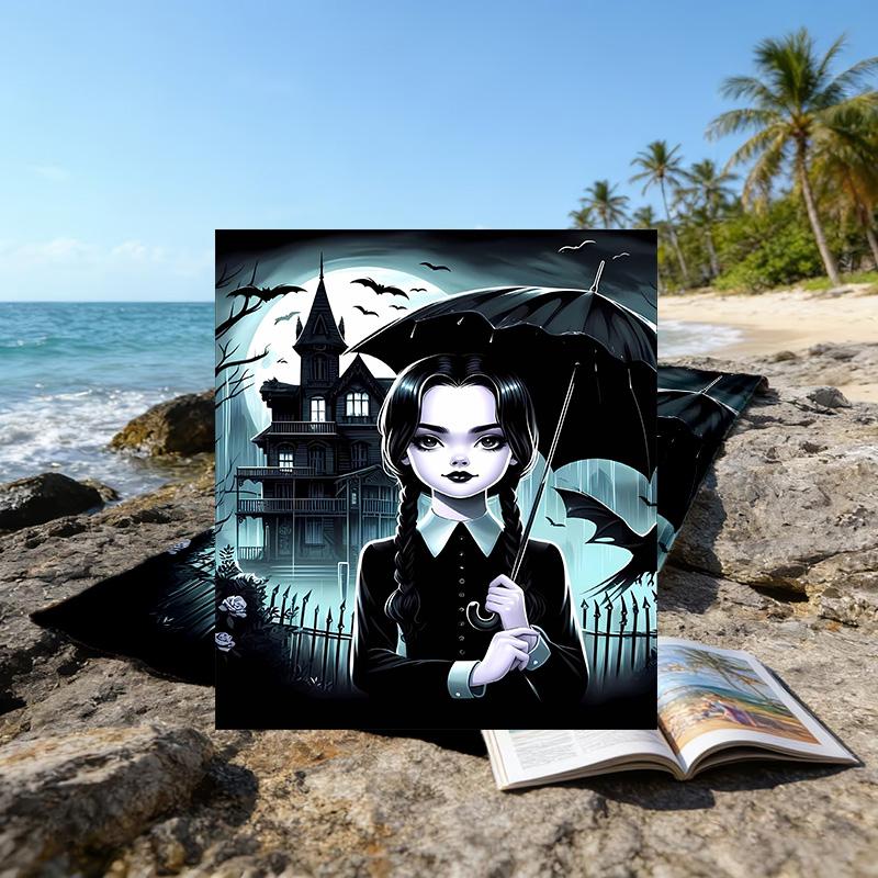 1pc Addams Family Wednesday1 Beach Towel, Sports Cape, Beach and Seaside Swimming Pool Equipment, Fashion Pattern, Rectangular, Travel Essentials
